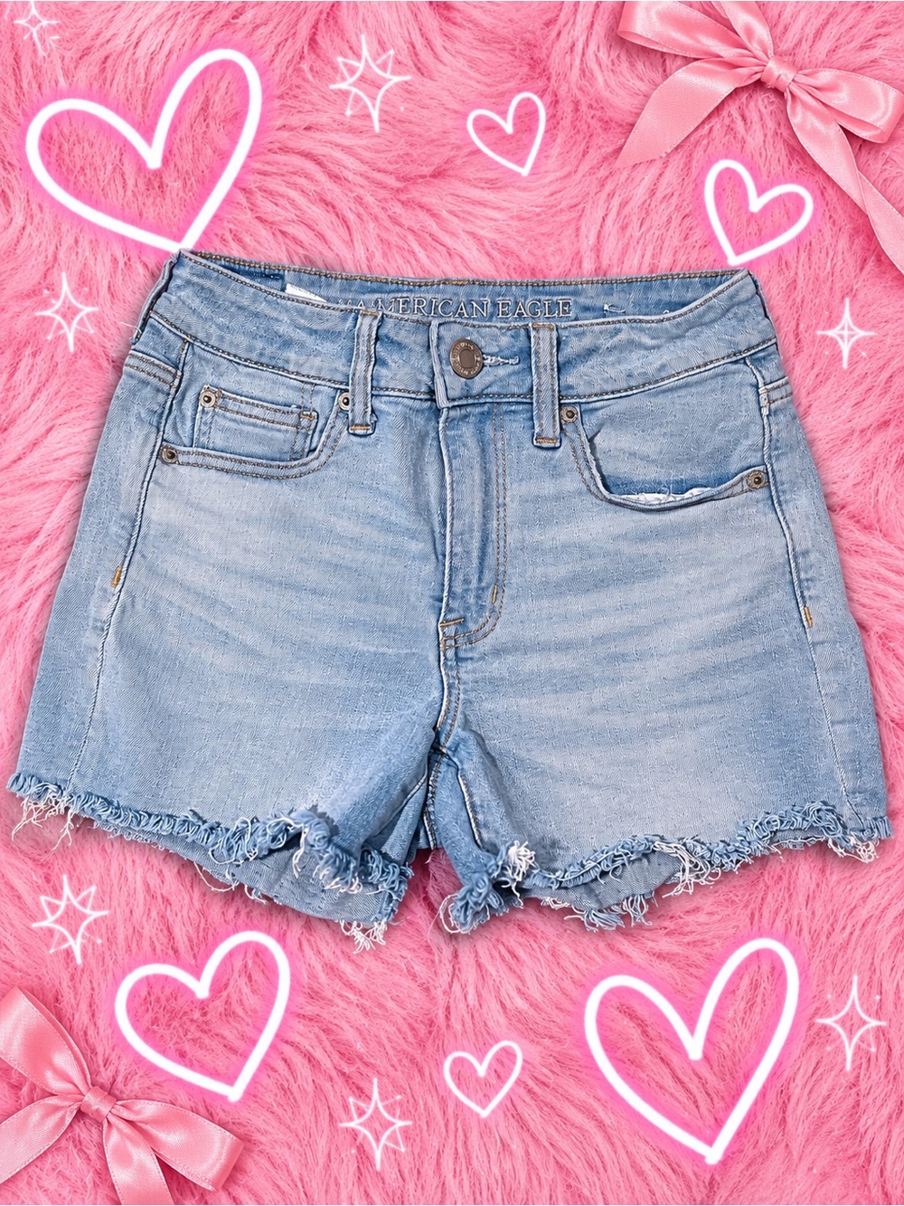American Eagle Outfitters Light Blue Frayed Hem Denim Shorts
